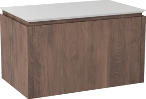 Balmani Eclips hängendes Möbelstück Set: 90 x 55 cm, Amerikanischer Nussbaum, mit Eclips Einzel Waschtischplatte Solid Surface Weiβ matt