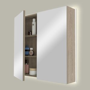 Linie Montro Spiegelschrank, 80 x 75 cm, graue Eiche, mit Spiegelbeleuchtung