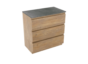 Linie Lado freistehendes Möbelstück Set: 80 x 46 cm, Naturbelassene Eiche, mit Lado Einzel Waschtischplatte, Melamin Schiefergrau