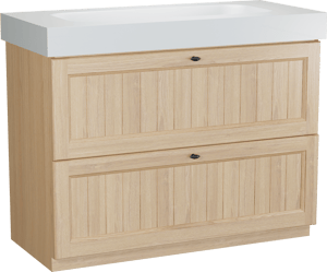 Balmani Lemon staand badmeubel 120 x 55 cm, fineer naturel eiken met Arcato enkele wastafel voor 2 kraangaten in mat wit