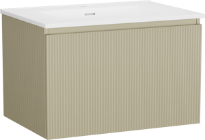 Storke Ribs meuble salle de bains suspendu 75 x 52 cm soie grise avec Kera plan simple en porcelaine blanc mat, Nervure droite symétrique verticale, bonde incluse