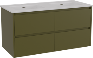 Storke Seda hängendes Möbelstück Set: 120 x 52 cm, Olivgrün, mit Kera Doppelwaschtisch, Keramik Weiß matt