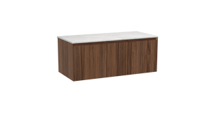 Balmani Idra zwevend badmeubel 120 x 55 cm notenhout met Stretto enkel of dubbel wastafelblad in marmer carrara