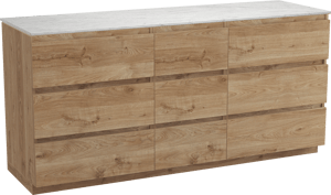 Balmani Lucida freistehendes Möbelstück Set: 180 x 55 cm, Rohe Eiche, mit Stretto Einzel- oder Doppel Waschtischplatte, Marmor Carrara