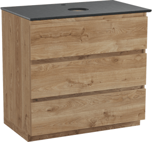 Balmani Lucida staand badmeubel 90 x 55 cm ruw eiken met Facetta enkel wastafelblad in zwart graniet