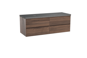 Balmani Mitra zwevend badmeubel 150 x 55 cm notenhout met Rock dubbel wastafelblad in zwart graniet