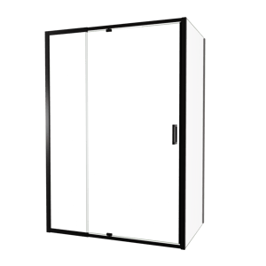 Luca Varess Vidor Telescope paroi d'angle avec porte pivotante et paroi latérale fixe 140 x 90 cm verre transparent profil noir mat
