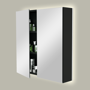 Storke Reflecta Spiegelschrank, 75 x 75 cm, schwarz matt, mit Spiegelbeleuchtung