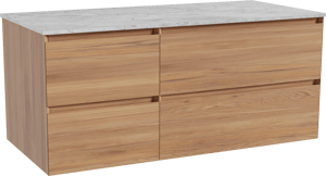 Balmani Mitra zwevend badkamermeubel 120 x 55 cm teak met Stretto enkel of dubbel tablet in marmer carrara