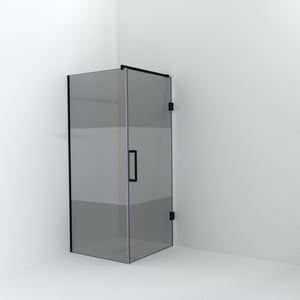 Balmani Modular douche à l'italienne avec porte: 90 x 200 cm avec porte 90 cm, Verre fumé avec bande matte avec coating, Profil Noir mat