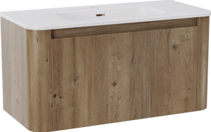 Storke Soft meuble salle de bains suspendu 100 x 46 cm chêne brut avec Kera Soft plan simple en porcelaine blanc mat