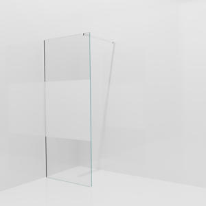 Balmani Modular inloopdouche: 90 x 200 cm, Helder glas met matte strook, Glanzend chroom profielen