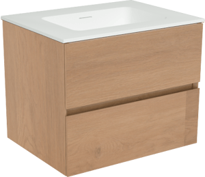 Storke Edge zwevend badmeubel 60 x 46 cm ruw eiken met Mata enkele wastafel in solid surface mat wit