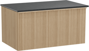 Balmani Forma meuble salle de bains suspendu 90 x 55 cm chêne naturel avec Stretto tablette simple en granit noir, Nervure circulaire asymétrique verticale