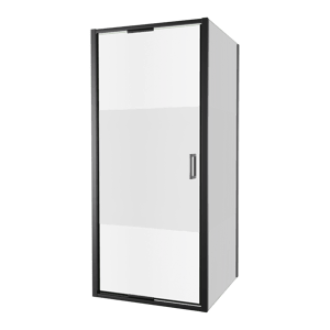 Luca Varess Vidor In douchehoek met draaideur en vaste zijwand 90 x 90 cm Helder glas met matte strook mat zwart profiel