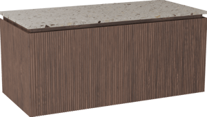 Balmani Eclips meuble salle de bains suspendu 120 x 55 cm Noyer américain avec Stretto tablette simple ou double en Terrazzo greige, Nervure droite symétrique verticale
