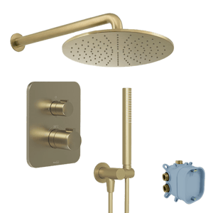 Blaufoss Smartbox Softline Thermostat-Armatur Unterputz Duschsystem mit, Rund, Duschkopf 30cm Brushed Champagne Gold