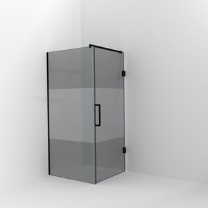 Balmani Modular douche à l'italienne avec porte: 100 x 200 cm avec porte 90 cm, Verre fumé avec bande matte avec coating, Profil Noir mat