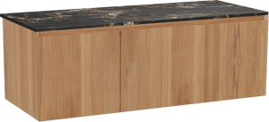 Balmani Idra zwevend badmeubel 135 x 55 cm teakhout met Stretto enkel of dubbel wastafelblad in marmer portoro gold