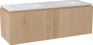 Balmani Eclips meuble salle de bains suspendu 150 x 55 cm Chêne naturelle avec Eclips double vasque en Solid Surface blanc mat