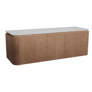 Balmani Moon meuble salle de bains suspendu 160 x 55 cm chêne naturel avec Moon tablette simple ou double en solid surface blanc mat, Nervure droite symétrique verticale
