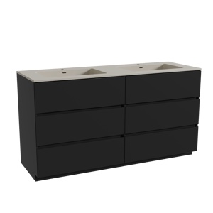 Storke Edge freistehendes Möbelstück Set: 150 x 52 cm, Schwarz matt, mit Diva Doppelwaschtisch, Top Solid Seidengrau