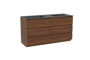 Balmani Lucida freistehendes Möbelstück Set: 150 x 55 cm, Amerikanischer Nussbaum, mit Tablo Arcato Doppelwaschtisch, Schwarzes Granit