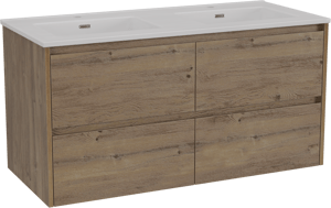 Storke Seda hängendes Möbelstück Set: 120 x 52 cm, Raue Eiche, mit Kera Doppelwaschtisch, Keramik Weiß matt