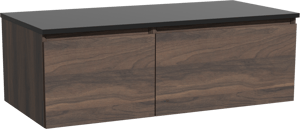 Storke Edge zwevend badmeubel 110 x 52 cm notenhout met Panton enkel wastafelblad in gepoedercoate mdf mat zwart