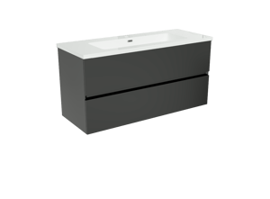 Storke Edge hängendes Möbelstück Set: 100 x 40 cm, Schwarz matt, mit Diva Einzelwaschtisch, Marmorkomposit Weiß glänzend