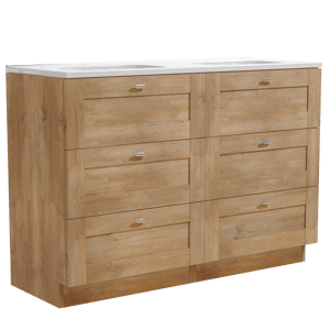 Linie Classo staand badmeubel 120 x 46 cm naturel eiken met Baro dubbele wastafel in porselein hoogglans wit