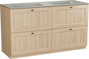 Balmani Lemon meuble salle de bains à poser 150 x 55 cm, placage chêne naturel avec Tablo Strada double vasque en soie grise