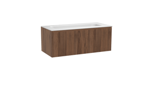 Balmani Fila hängendes Möbelstück Set: 120 x 55 cm, Nussbaum, mit Tablo Arcato Einzelwaschtisch für 2 Armaturenlöcher, Solid Surface, Weiß matt, Vertikale symmetrische gerade Rippe