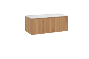 Balmani Idra meuble salle de bains suspendu 120 x 55 cm teck avec Stretto tablette simple ou double en marbre carrare