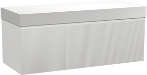 Balmani Fila hängendes Möbelstück Set: 135 x 55 cm, Weiß matt, mit Dominus Einzel- oder Doppel Waschtischplatte, Solid Surface, Weiß matt, Vertikale symmetrische gerade Rippe