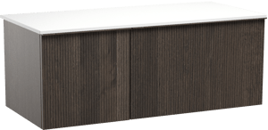 Balmani Forma meuble salle de bains suspendu 120 x 55 cm chêne fumé avec Stretto tablette simple ou double en solid surface blanc mat, Nervure droite symétrique verticale
