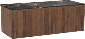 Balmani Fila zwevend badkamermeubel 135 x 55 cm notelaar met Stretto enkel of dubbel tablet in marmer portoro gold, Verticale symmetrische rechte ribbel