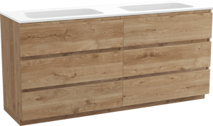 Balmani Lucida staand badkamermeubel 180 x 55 cm ruwe eik met Tablo Strada dubbele wastafel in composietmarmer mat wit