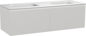 Balmani Fila zwevend badmeubel 150 x 55 cm mat wit met Tablo Arcato dubbele wastafel in solid surface mat wit, Verticale symmetrische rechte ribbel