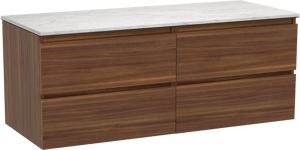 Balmani Lucida zwevend badkamermeubel 135 x 55 cm amerikaanse notelaar met Stretto enkel of dubbel tablet in marmer carrara