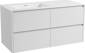 Storke Seda zwevend badmeubel 120 x 52 cm mat wit met Mata asymmetrisch linkse wastafel in solid surface mat wit