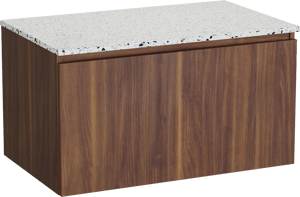 Balmani Sfera meuble salle de bains suspendu 90 x 55 cm noyer américain avec Stretto tablette simple en blanc/noir mat terrazzo