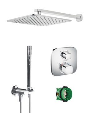 Hansgrohe Ecostat E Duschsystem: Unterputz, inkl. Thermostat-Duscharmatur, inkl. Duschkopf, 30 x 30 cm, Chrom Glänzend