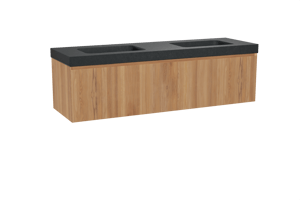 Balmani Idra meuble salle de bains suspendu 180 x 55 cm teck avec Napoli double vasque en granit noir