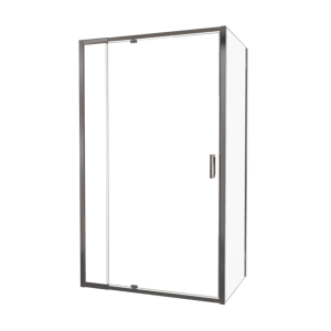 Luca Varess Vidor Telescope paroi d'angle avec porte pivotante et paroi latérale fixe 120 x 80 cm verre transparent profil chrome brillant