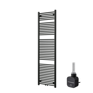 Vipera Kanza enkele handdoekradiator 50 x 180 cm elektrische verwarming mat zwart zij- en middenaansluiting 800W, weerstand inbegrepen