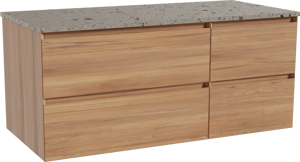Balmani Mitra zwevend badkamermeubel 120 x 55 cm teak met Stretto enkel of dubbel tablet in terrazzo greige terrazzo