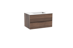 Balmani Mitra zwevend badkamermeubel 90 x 55 cm notelaar met Tablo Stretto enkele wastafel in solid surface mat wit