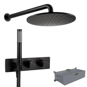 Blaufoss Dreambox Round Duschsystem: Unterputz, Runder Duschkopf, Deckeneinbau, 30 cm, Schwarz Matt