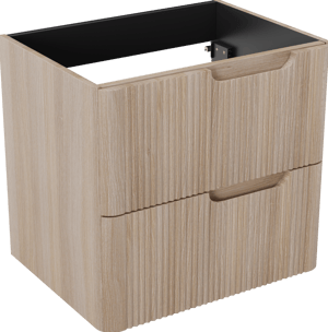 Linie Curvo hängender möbelstück Waschtischunterschränke 60 x 46 cm Eiche Hell 2 Schubladen, Vert. Sym. Rippe